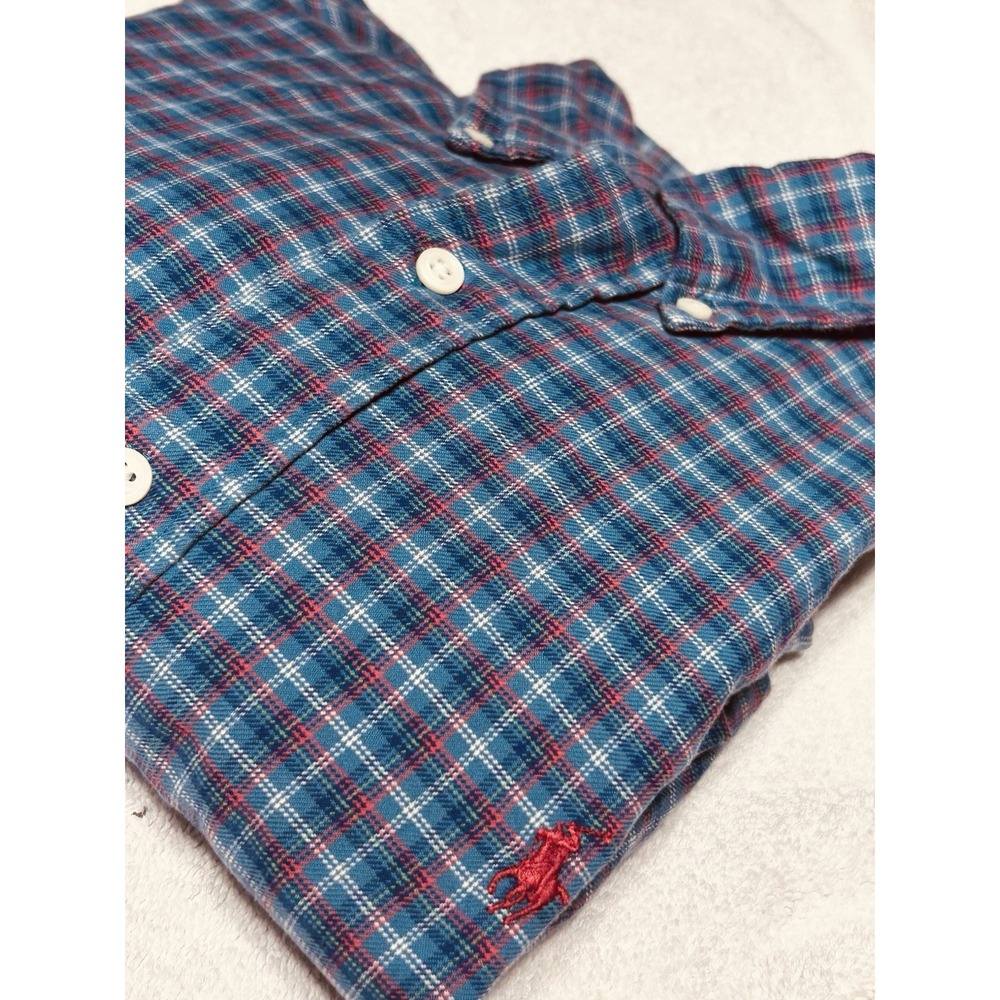 Polo Ralph Lauren Blue Plaid Lightweight Flannel Shirt Men's Large PRISTINE
